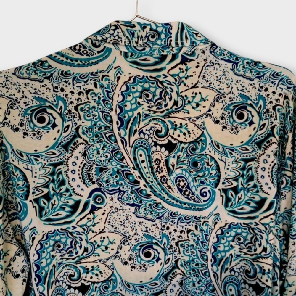 BIT & BRIDLE Womens Top Sz L Long Sleeve‎ Button Down Shirt Blue Paisley Print - Picture 5 of 13